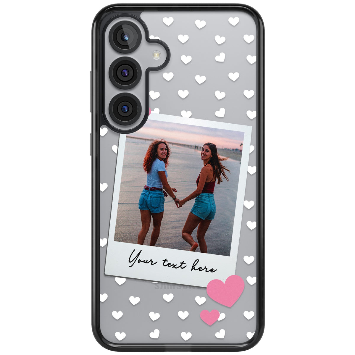 Personalised Hearts Instant Camera Photo Samsung S25 Plus / Samsung S26 / Samsung S26 Plus Impact Black Phone Case front