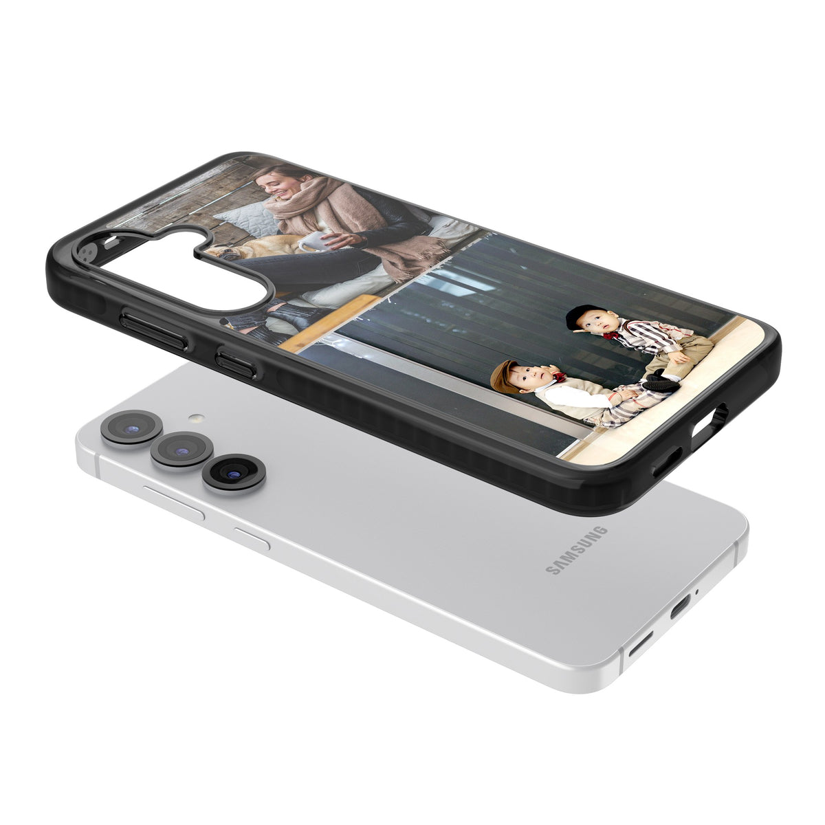 Personalised 2 Photo Grid Samsung S25 / Samsung S25 Plus / Samsung S26 / Samsung S26 Plus Impact Black Phone Case angled