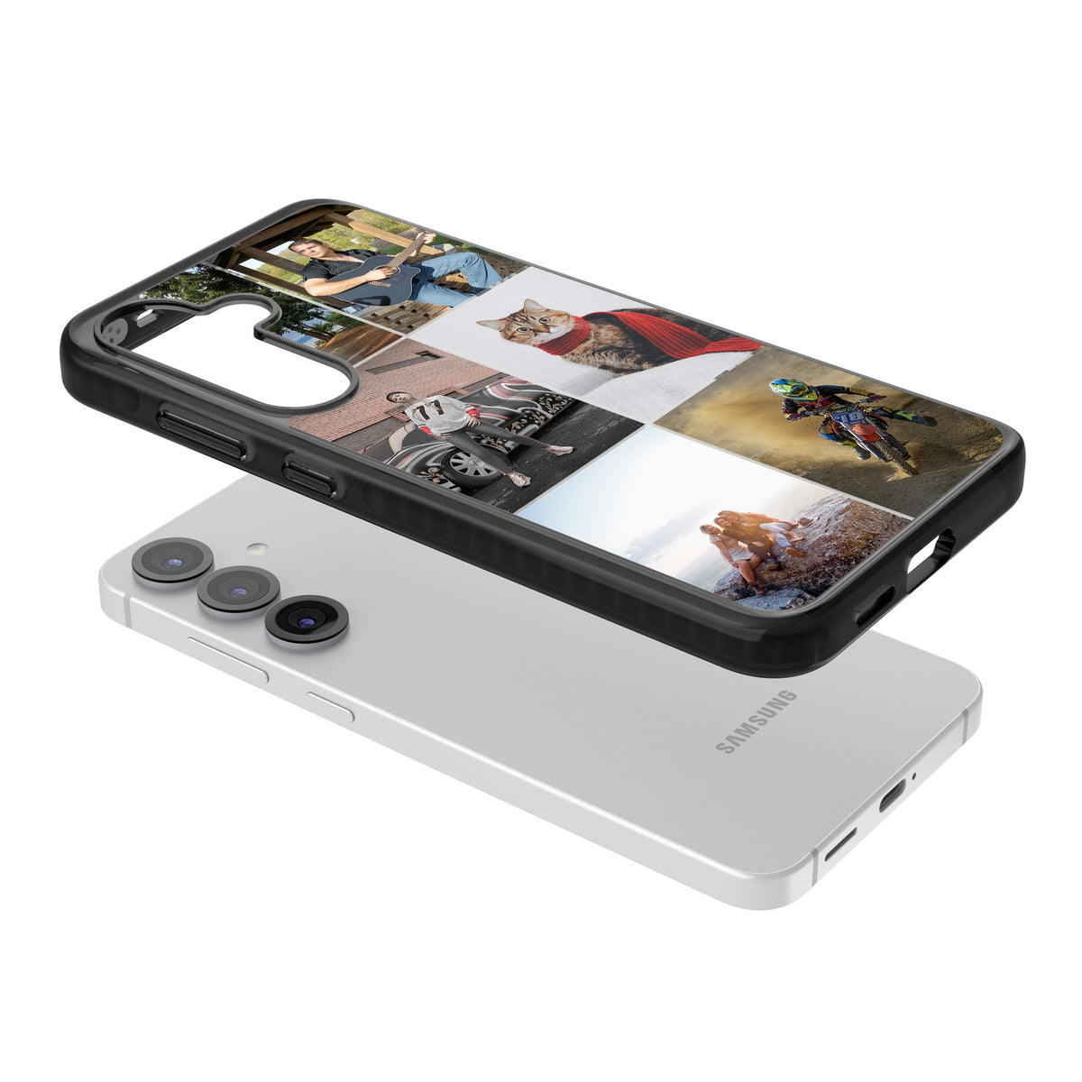Personalised 6 Photo Grid Samsung S25 / Samsung S25 Plus / Samsung S26 / Samsung S26 Plus Impact Black Phone Case angled
