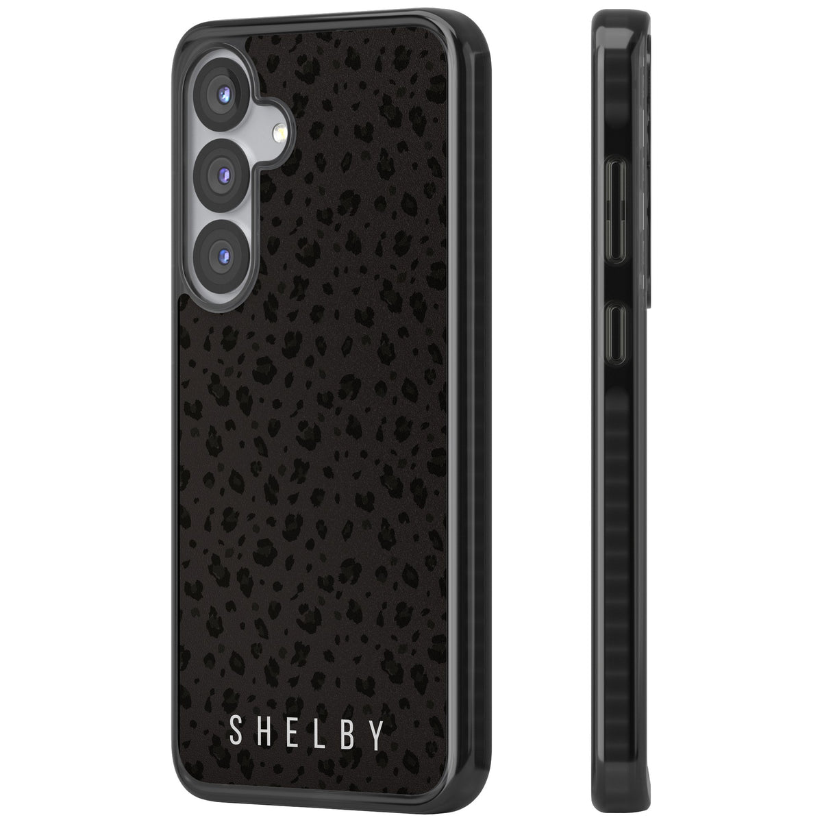 Personalised Dark Leopard Samsung S25 / Samsung S25 Plus / Samsung S26 / Samsung S26 Plus Impact Black Phone Case side