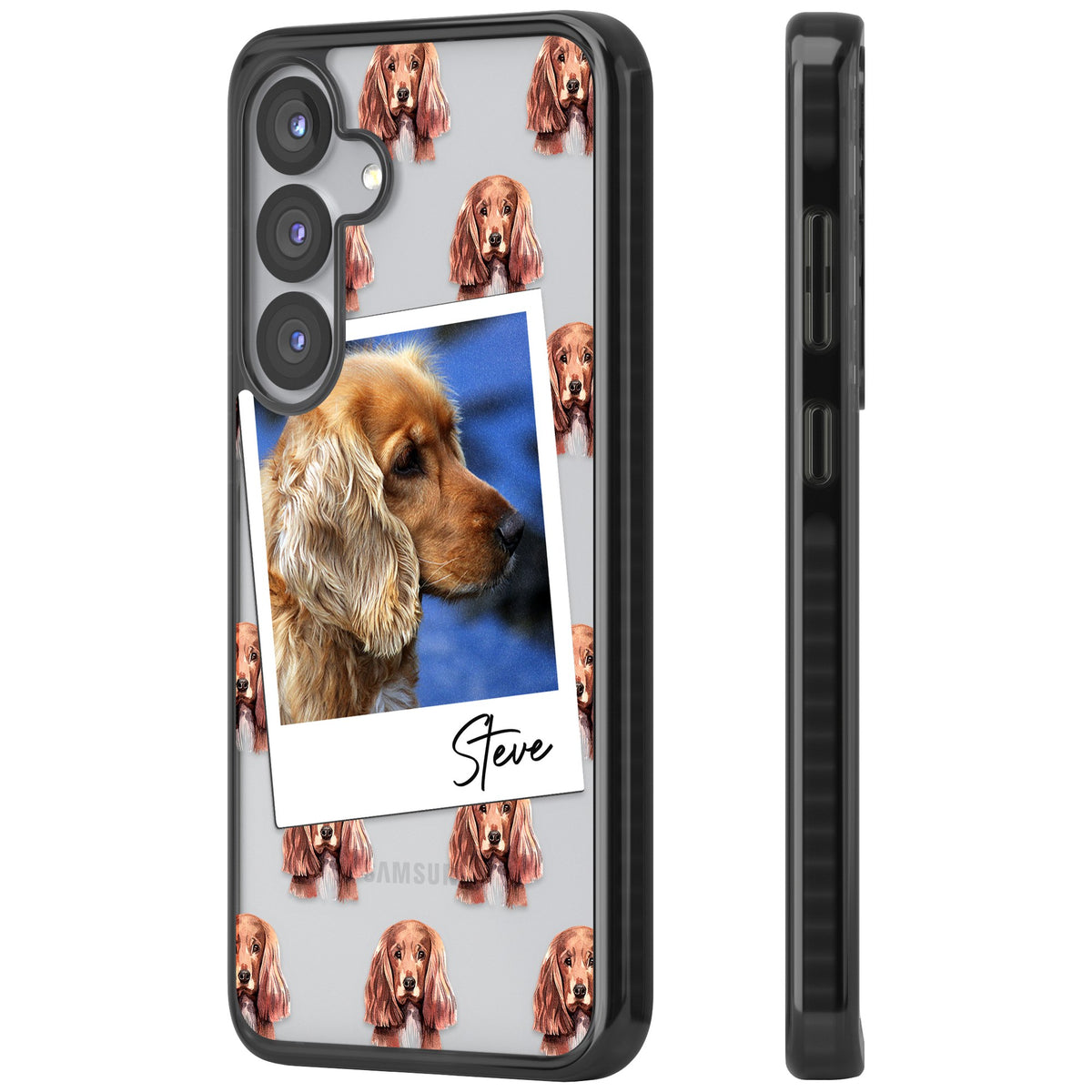 Personalised Cocker Spaniel Instant Camera Photo Samsung S25 / Samsung S25 Plus / Samsung S26 / Samsung S26 Plus Impact Black Phone Case side