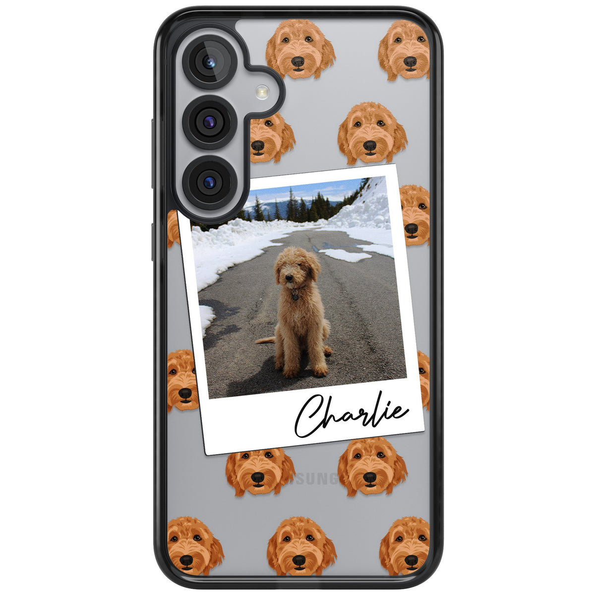 Personalised Golden Doodle Dog Photo Samsung S25 Plus / Samsung S26 / Samsung S26 Plus Impact Black Phone Case front