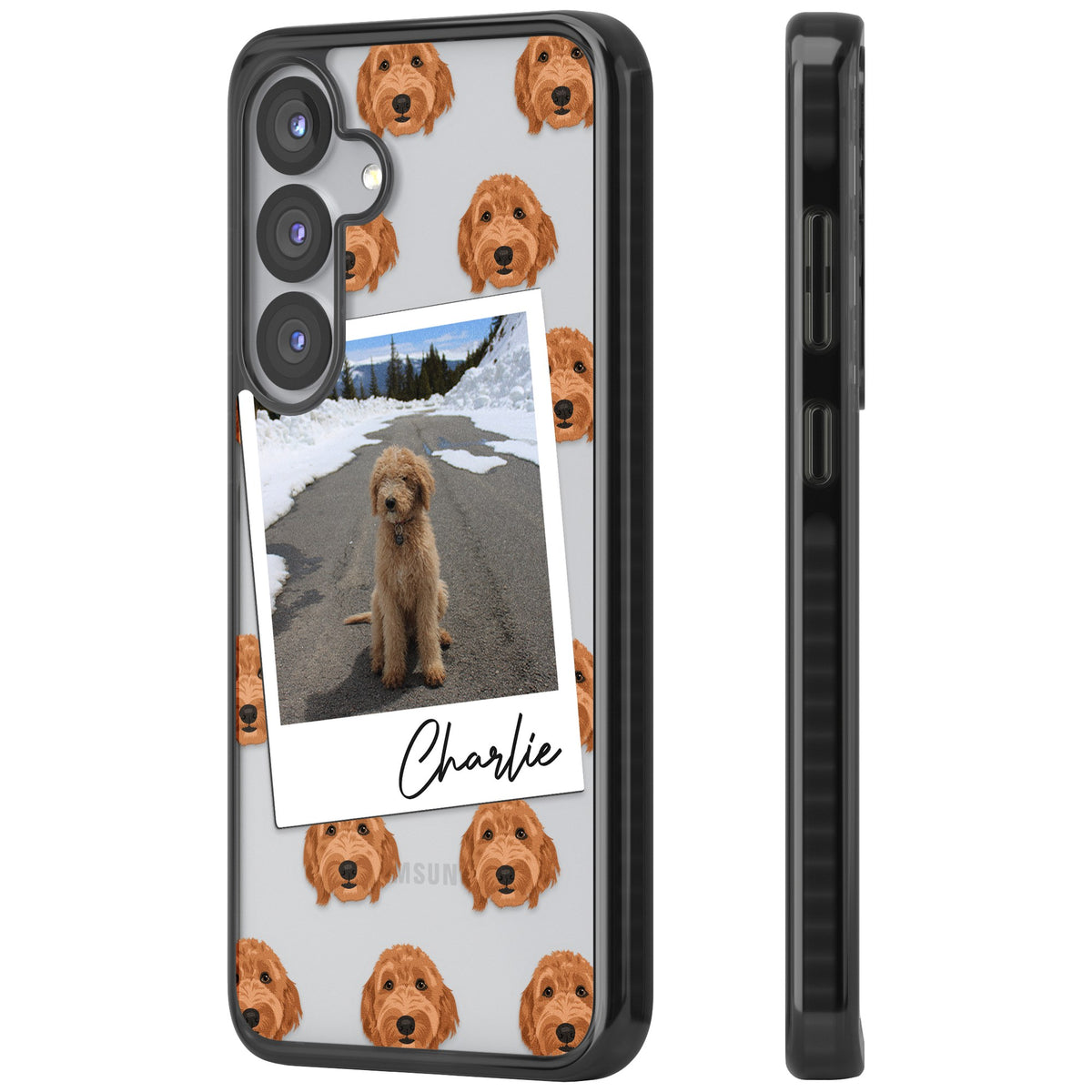 Personalised Golden Doodle Dog Photo Samsung S25 / Samsung S25 Plus / Samsung S26 / Samsung S26 Plus Impact Black Phone Case side