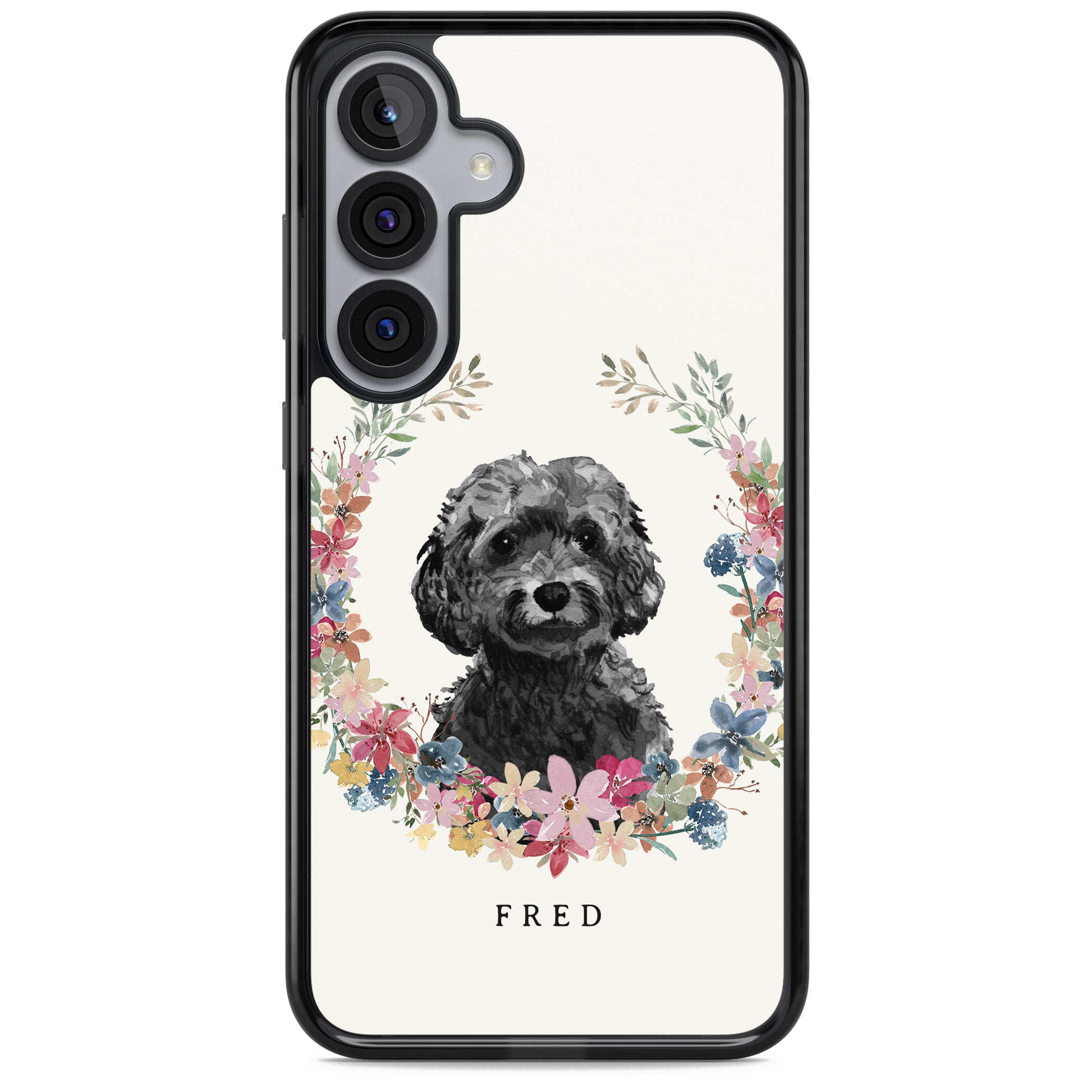Personalised Black Cockapoo Floral Portrait