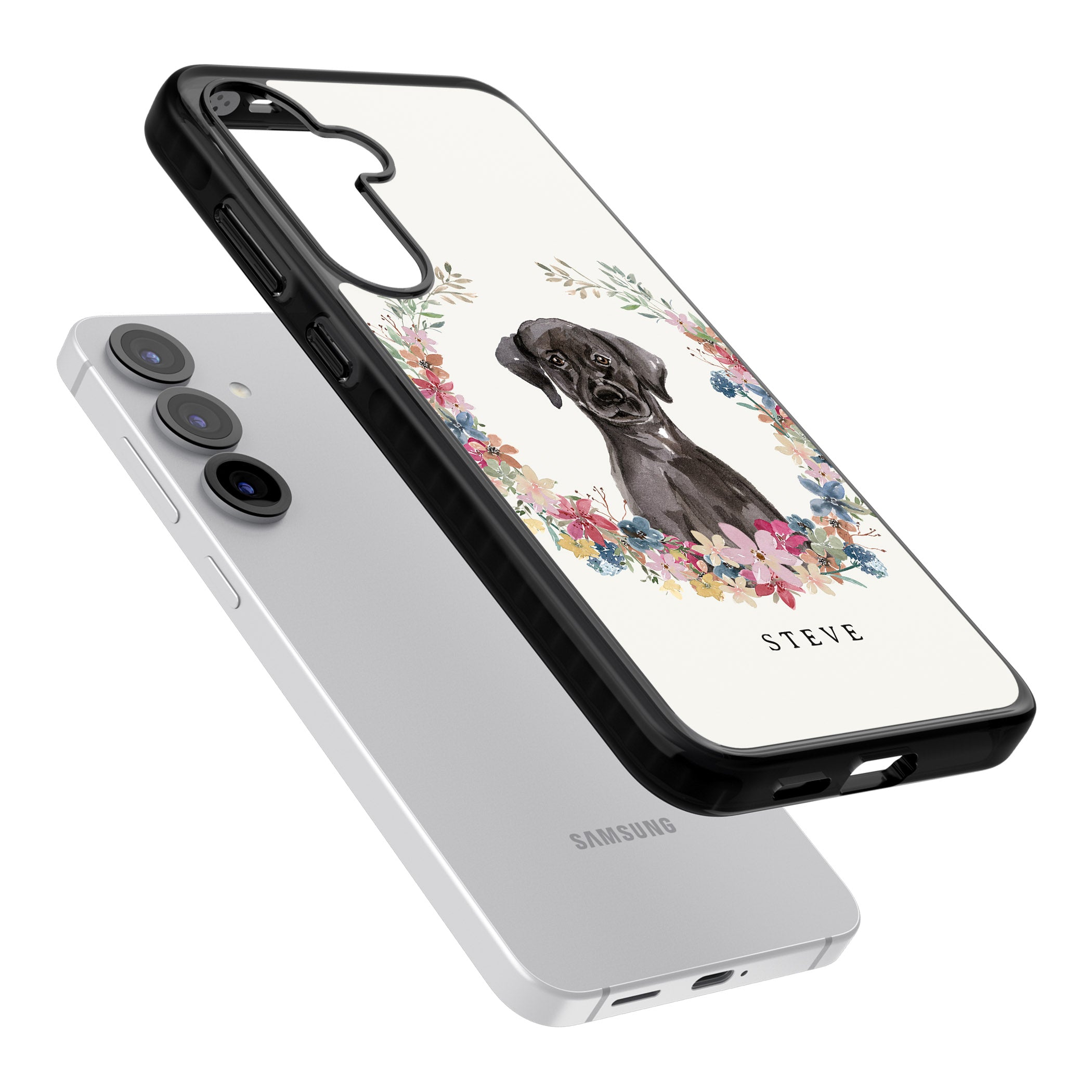 Personalised Black Labrador Floral Portrait