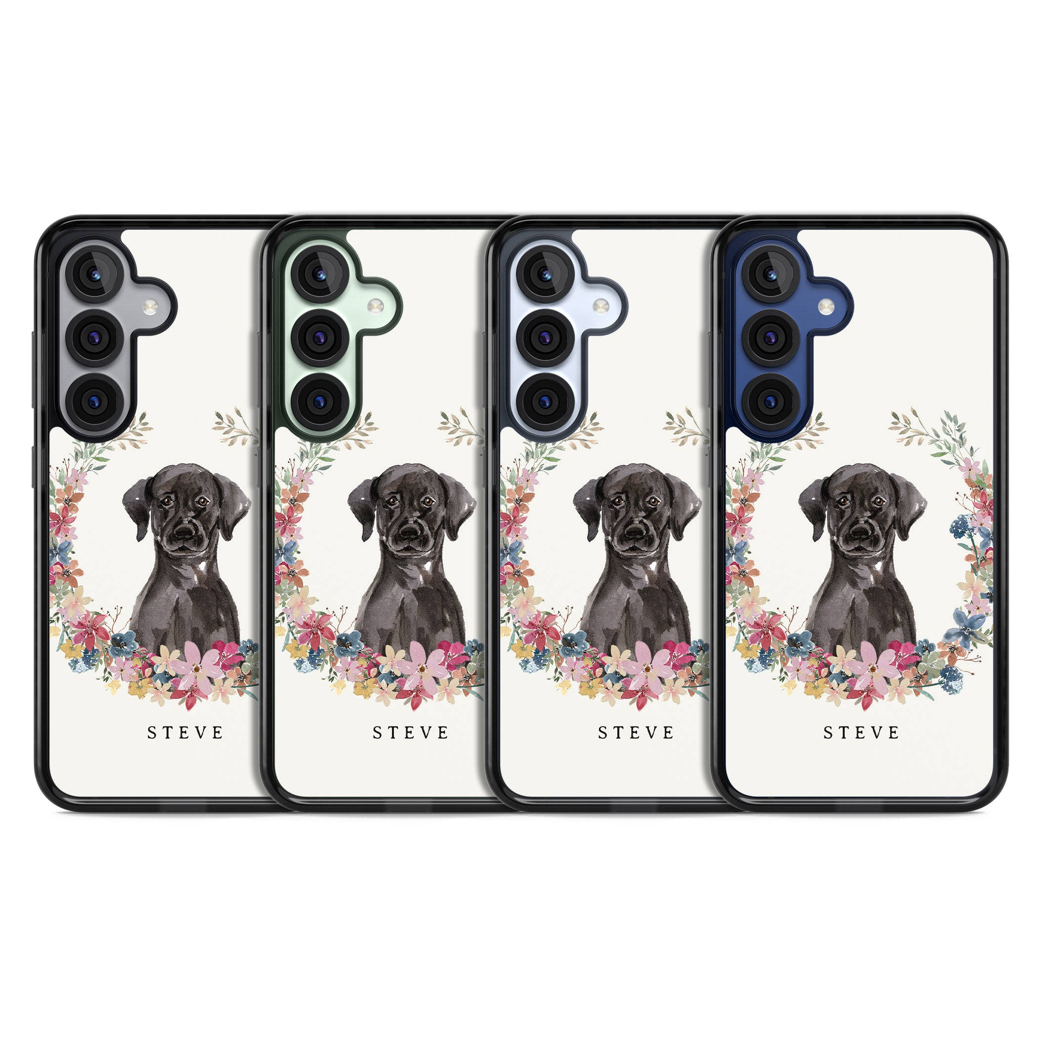 Personalised Black Labrador Floral Portrait
