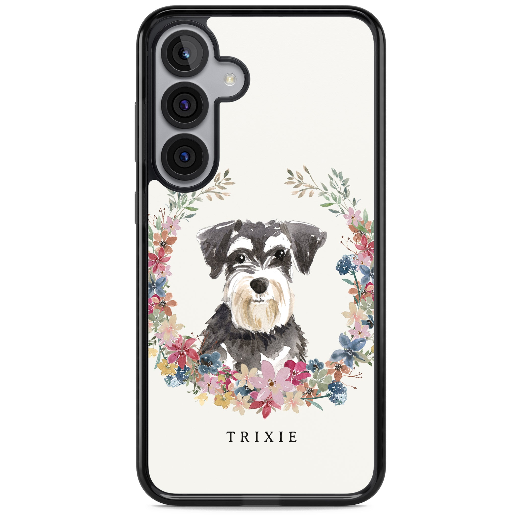 Personalised Watercolor Schnauzer Floral Portrait