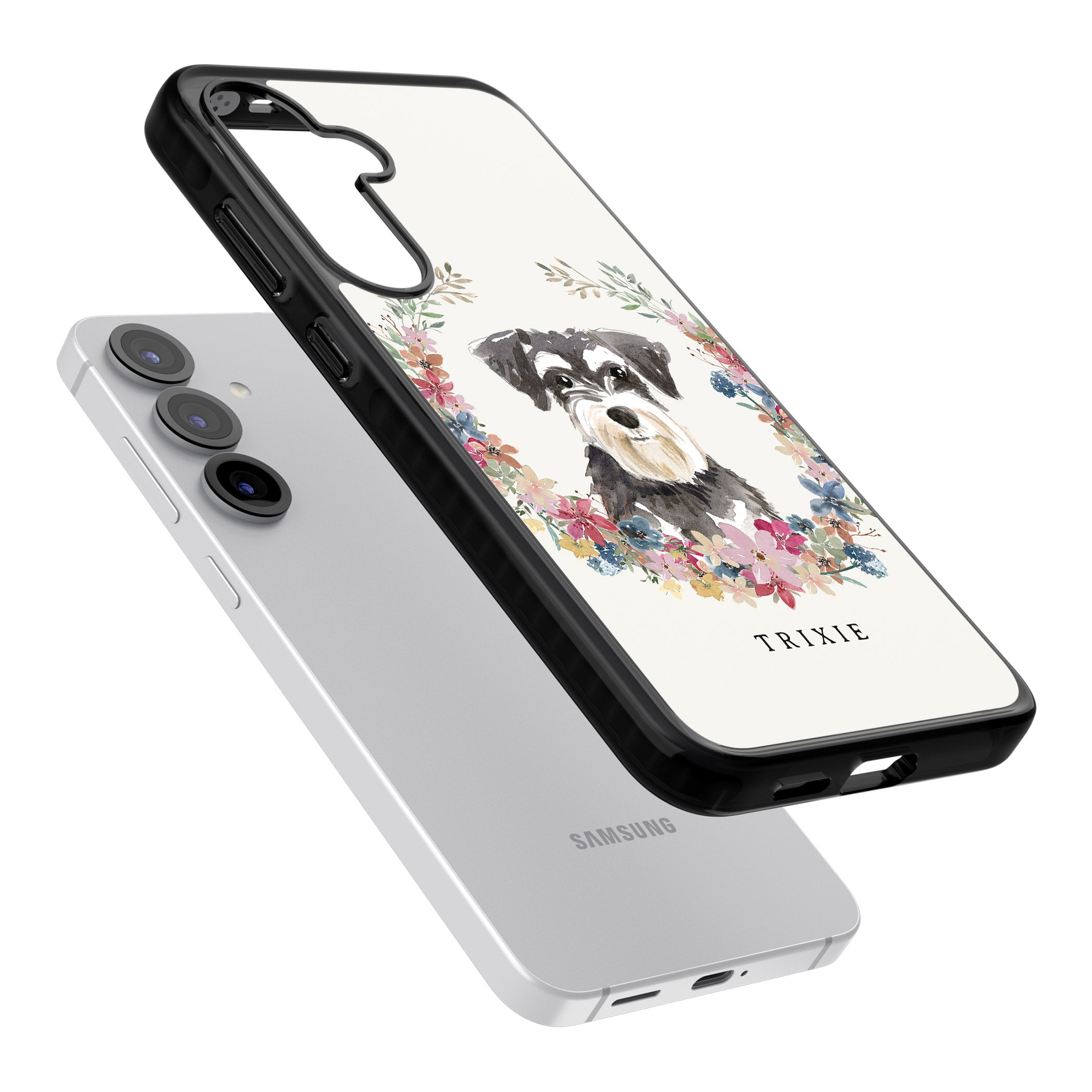 Personalised Watercolor Schnauzer Floral Portrait