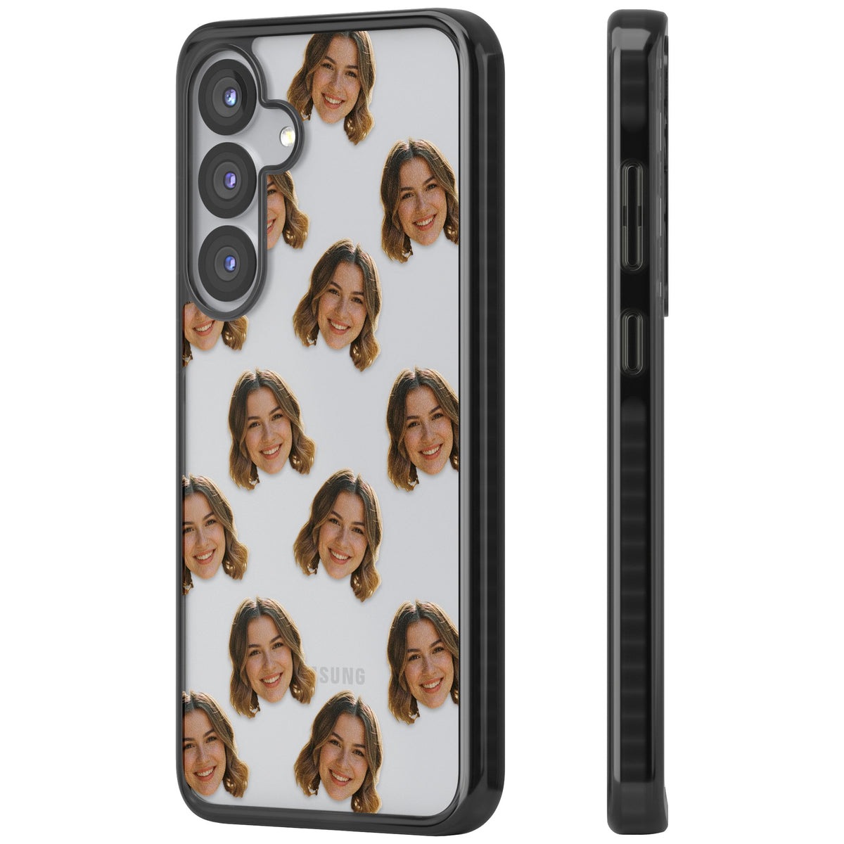 Falling Faces Pattern Samsung S25 / Samsung S25 Plus / Samsung S26 / Samsung S26 Plus Impact Black Phone Case side