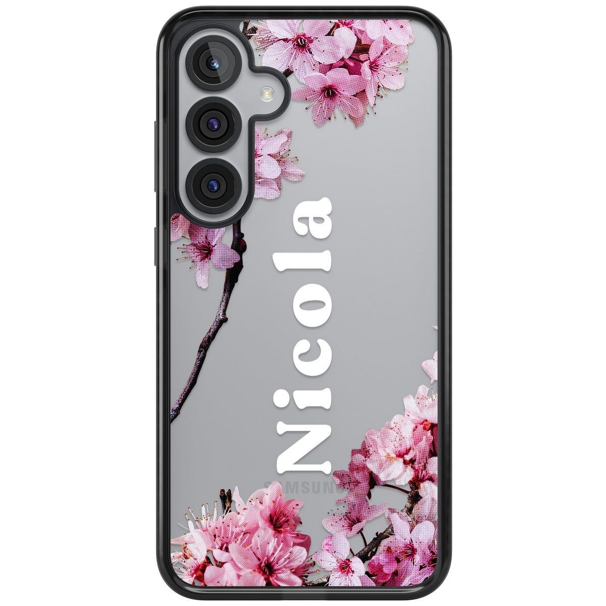 Personalised Cherry Blossom Samsung S25 Plus / Samsung S26 / Samsung S26 Plus Impact Black Phone Case front