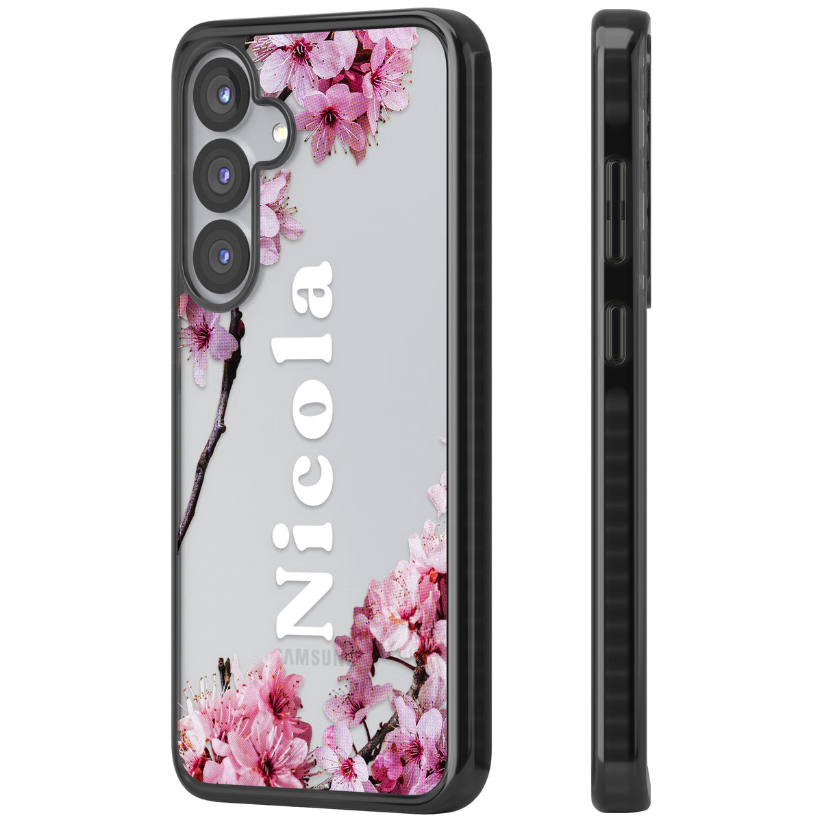 Personalised Cherry Blossom Samsung S25 / Samsung S25 Plus / Samsung S26 / Samsung S26 Plus Impact Black Phone Case side