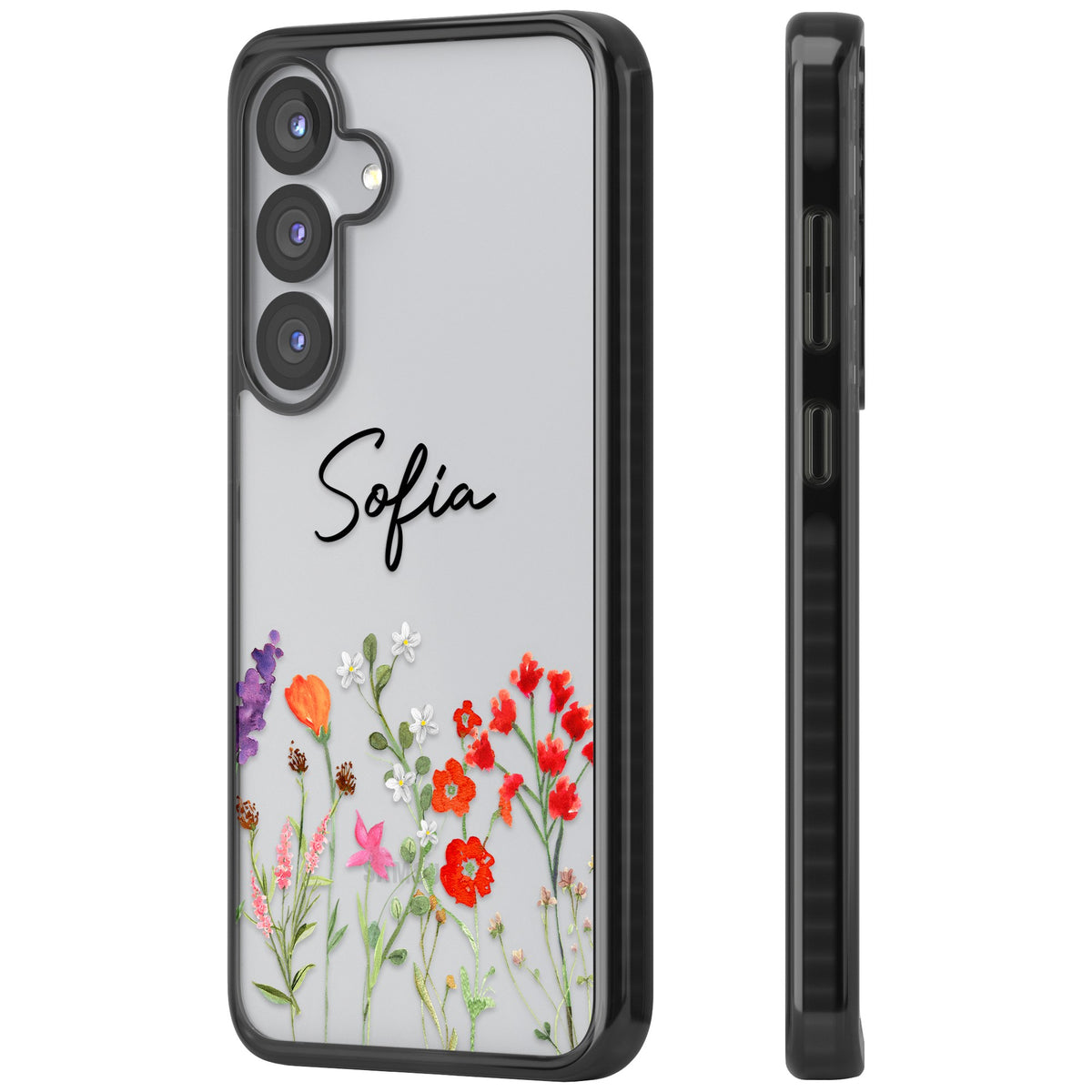 Personalised Spring Wildflowers Samsung S25 / Samsung S25 Plus / Samsung S26 / Samsung S26 Plus Impact Black Phone Case side