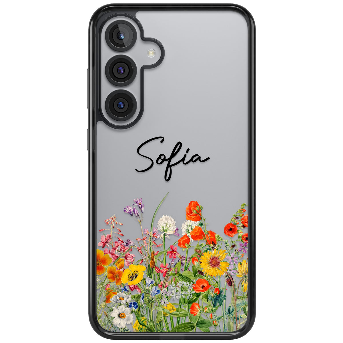 Personalised Summer Wildflowers Samsung S25 Plus / Samsung S26 / Samsung S26 Plus Impact Black Phone Case front