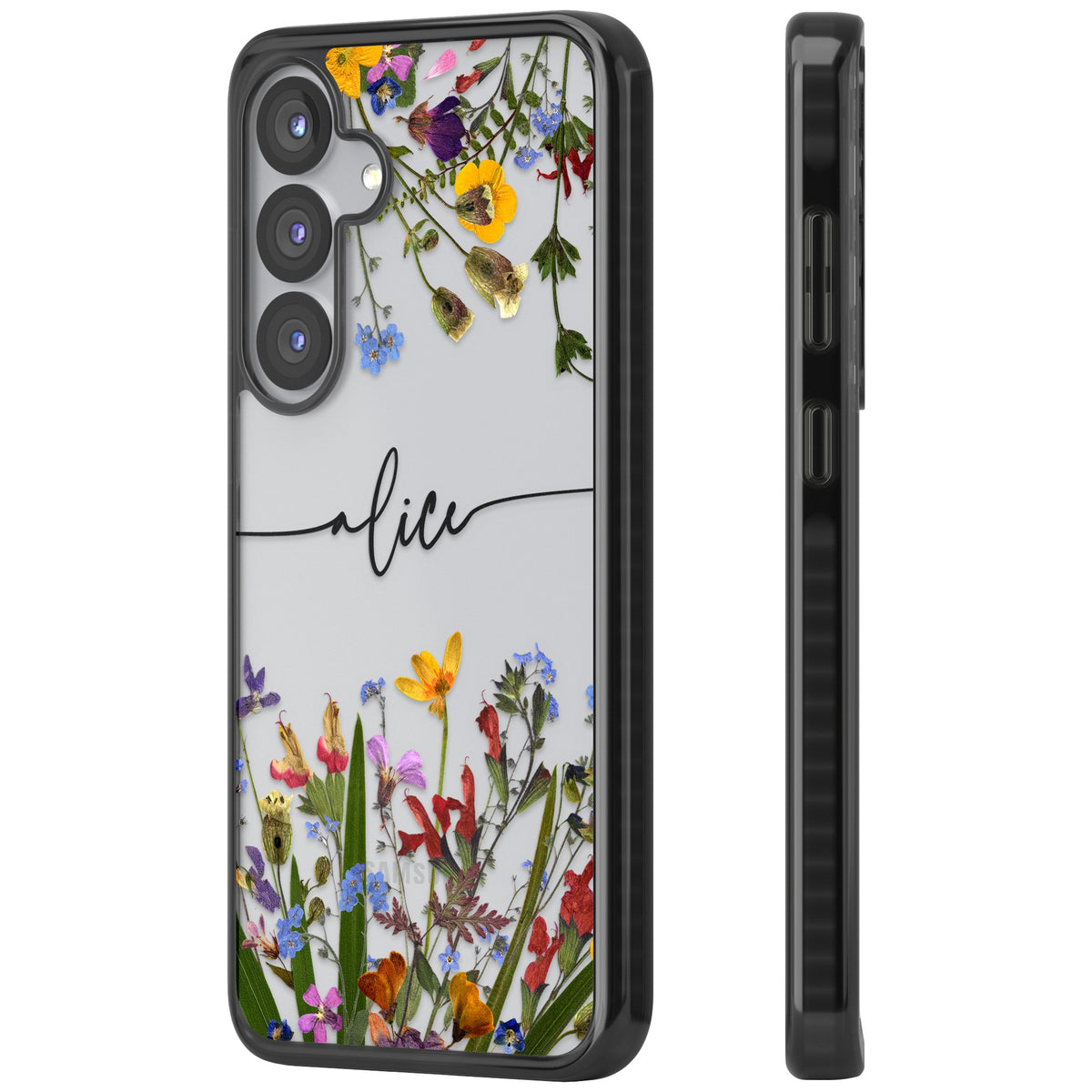 Personalised Wildflower Name Samsung S25 / Samsung S25 Plus / Samsung S26 / Samsung S26 Plus Impact Black Phone Case side