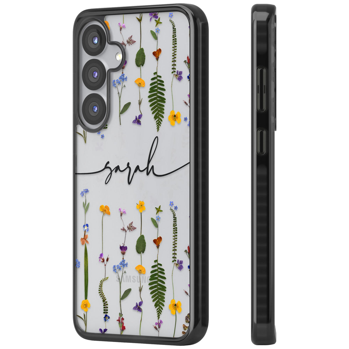 Personalised Wildflower Chain Samsung S25 / Samsung S25 Plus / Samsung S26 / Samsung S26 Plus Impact Black Phone Case side