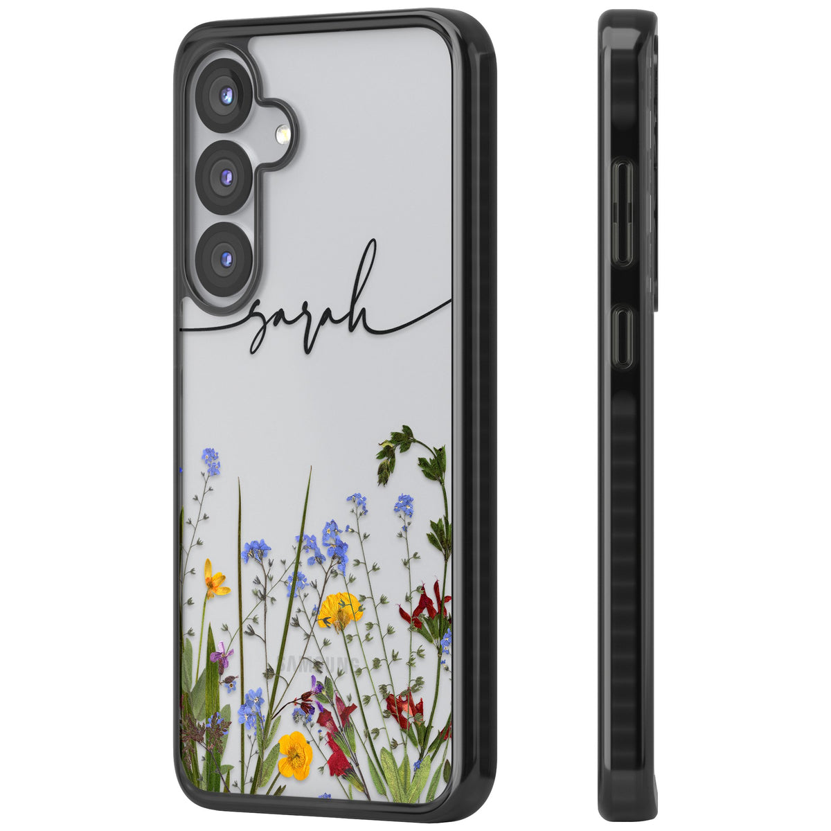 Personalised Wildflower Script Samsung S25 / Samsung S25 Plus / Samsung S26 / Samsung S26 Plus Impact Black Phone Case side