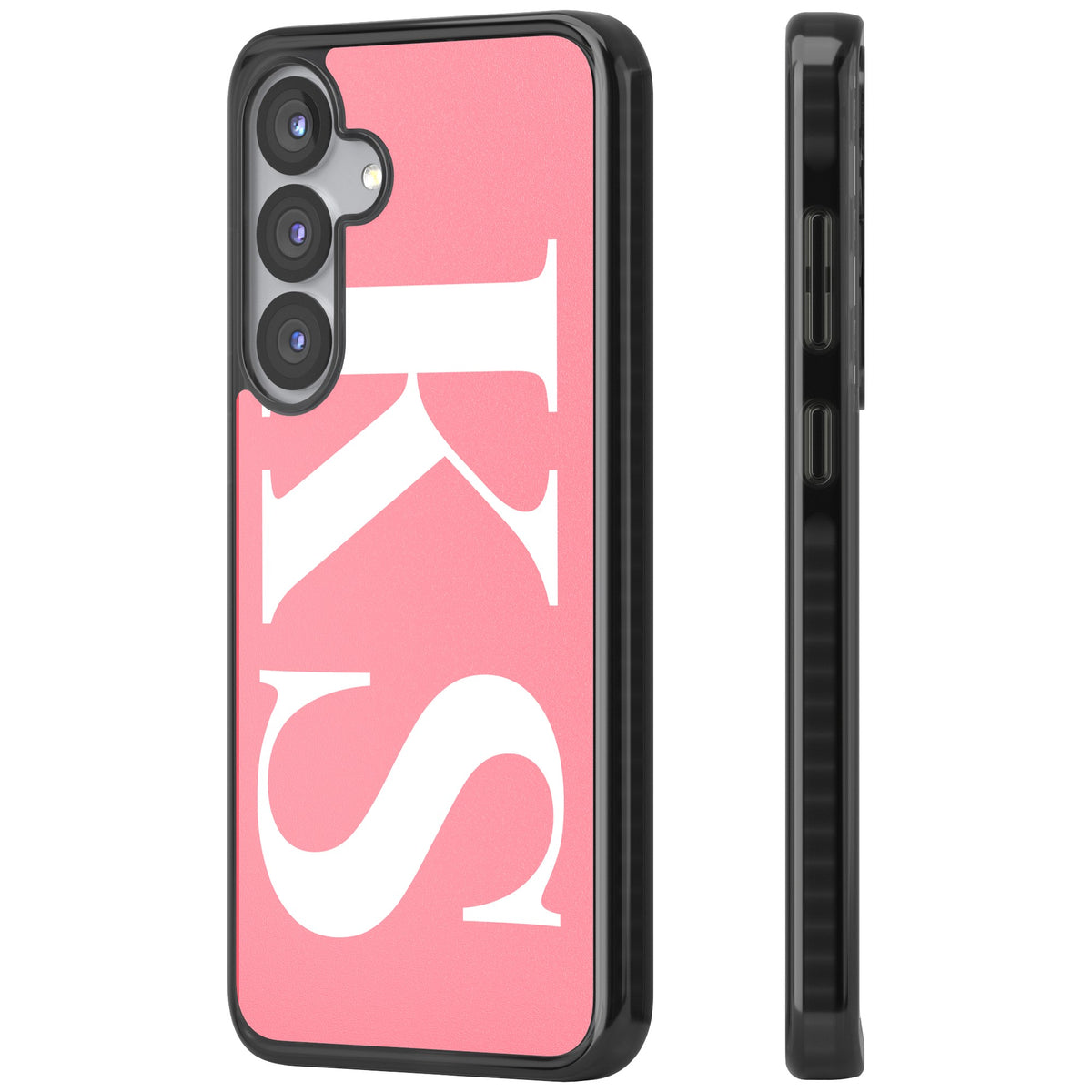 Personalised White & Pink Letters Samsung S25 / Samsung S25 Plus / Samsung S26 / Samsung S26 Plus Impact Black Phone Case side