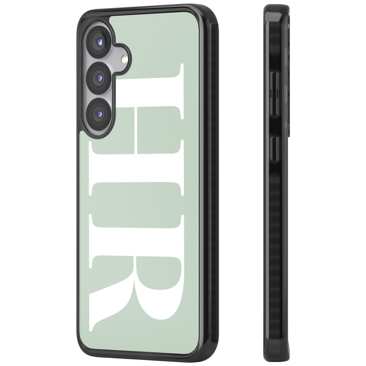Personalised White & Seafoam Letters Samsung S25 / Samsung S25 Plus / Samsung S26 / Samsung S26 Plus Impact Black Phone Case side