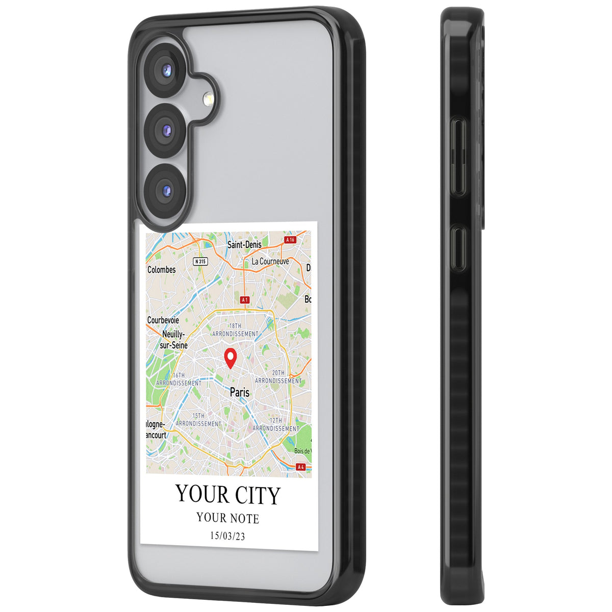 Personalised World Map Samsung S25 / Samsung S25 Plus / Samsung S26 / Samsung S26 Plus Impact Black Phone Case side