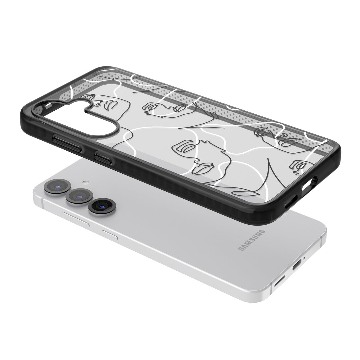 Abstract Faces Samsung S25 / Samsung S25 Plus / Samsung S26 / Samsung S26 Plus Impact Black Phone Case angled