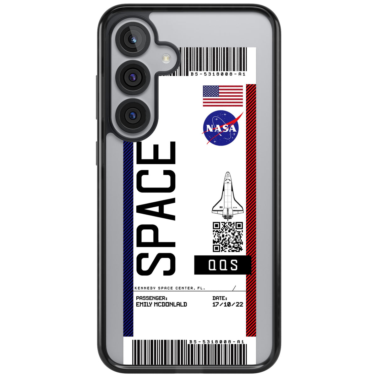 Personalised Nasa Boarding Pass (Light) Samsung S25 Plus / Samsung S26 / Samsung S26 Plus Impact Black Phone Case front