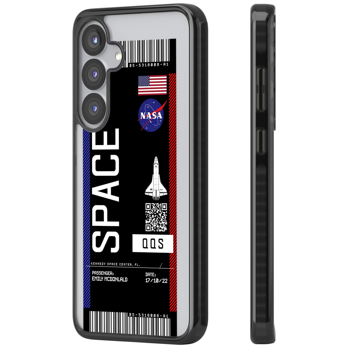 Personalised Nasa Boarding Pass (Dark) Samsung S25 / Samsung S25 Plus / Samsung S26 / Samsung S26 Plus Impact Black Phone Case side