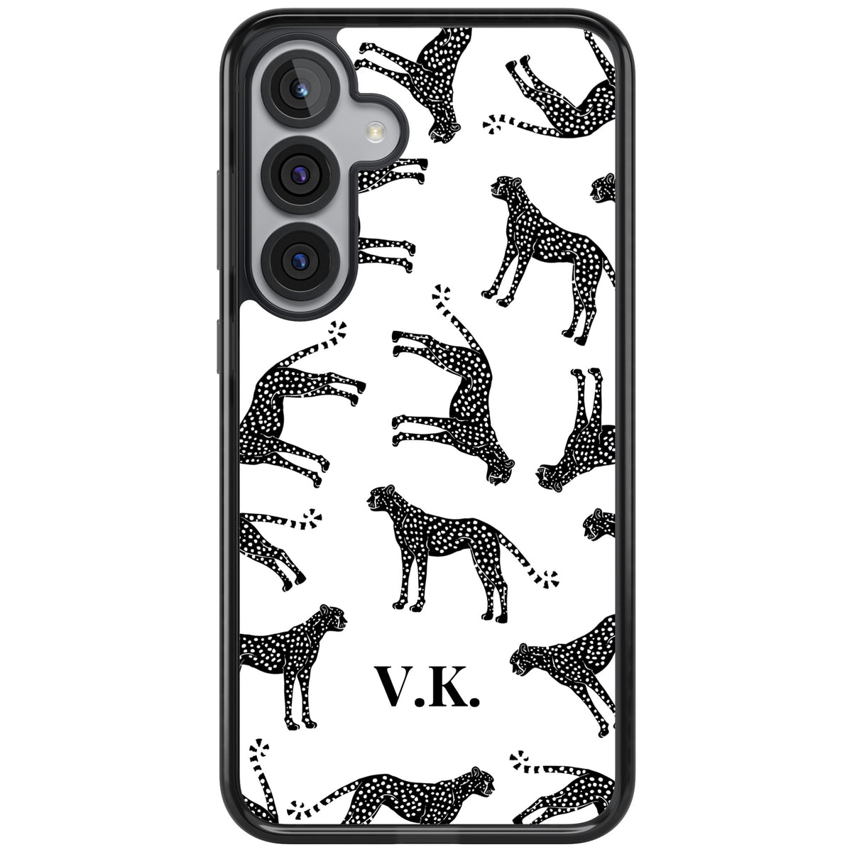Personalised Monochrome Cheetahs Samsung S25 Plus / Samsung S26 / Samsung S26 Plus Impact Black Phone Case front