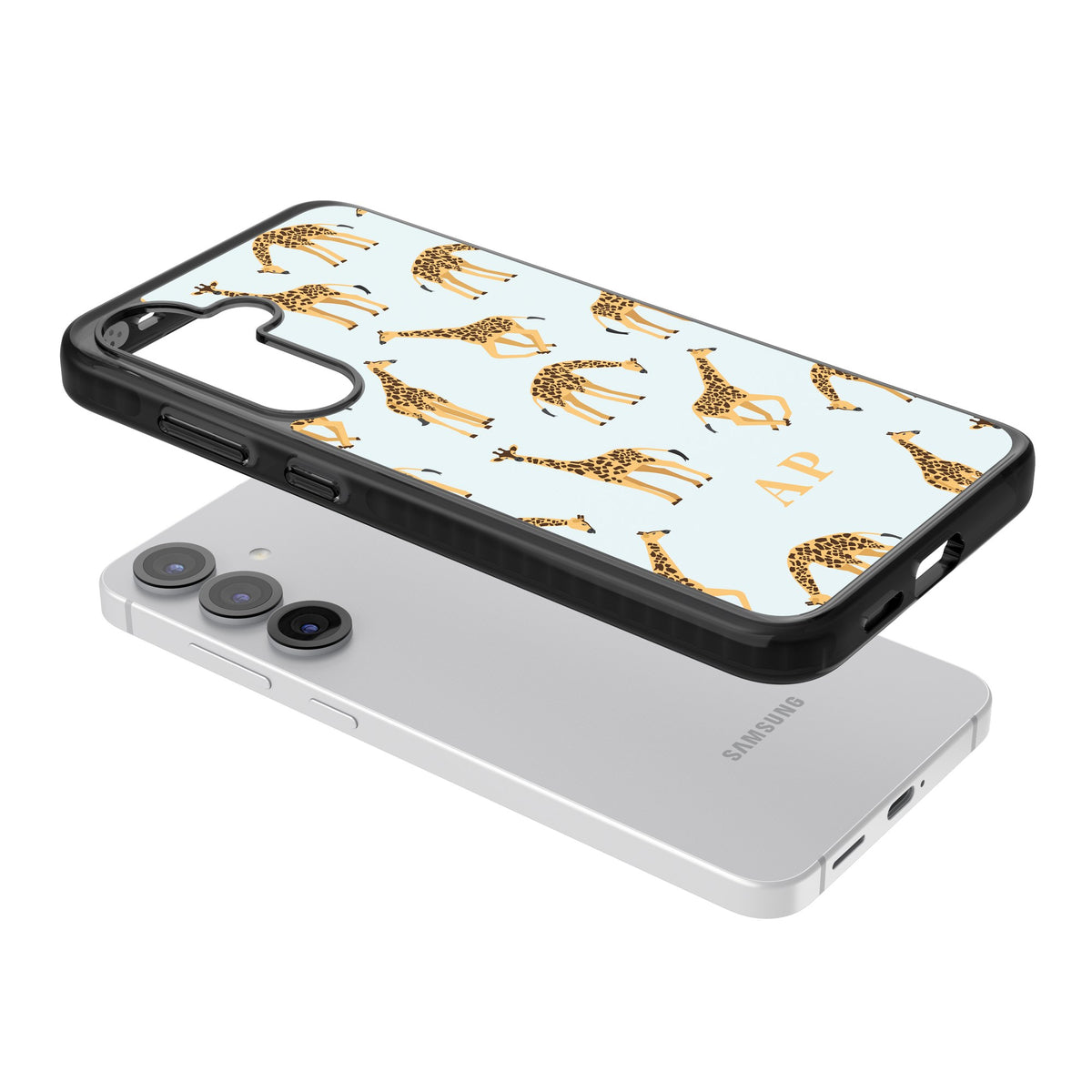 Personalised Safari Giraffe Samsung S25 / Samsung S25 Plus / Samsung S26 / Samsung S26 Plus Impact Black Phone Case angled