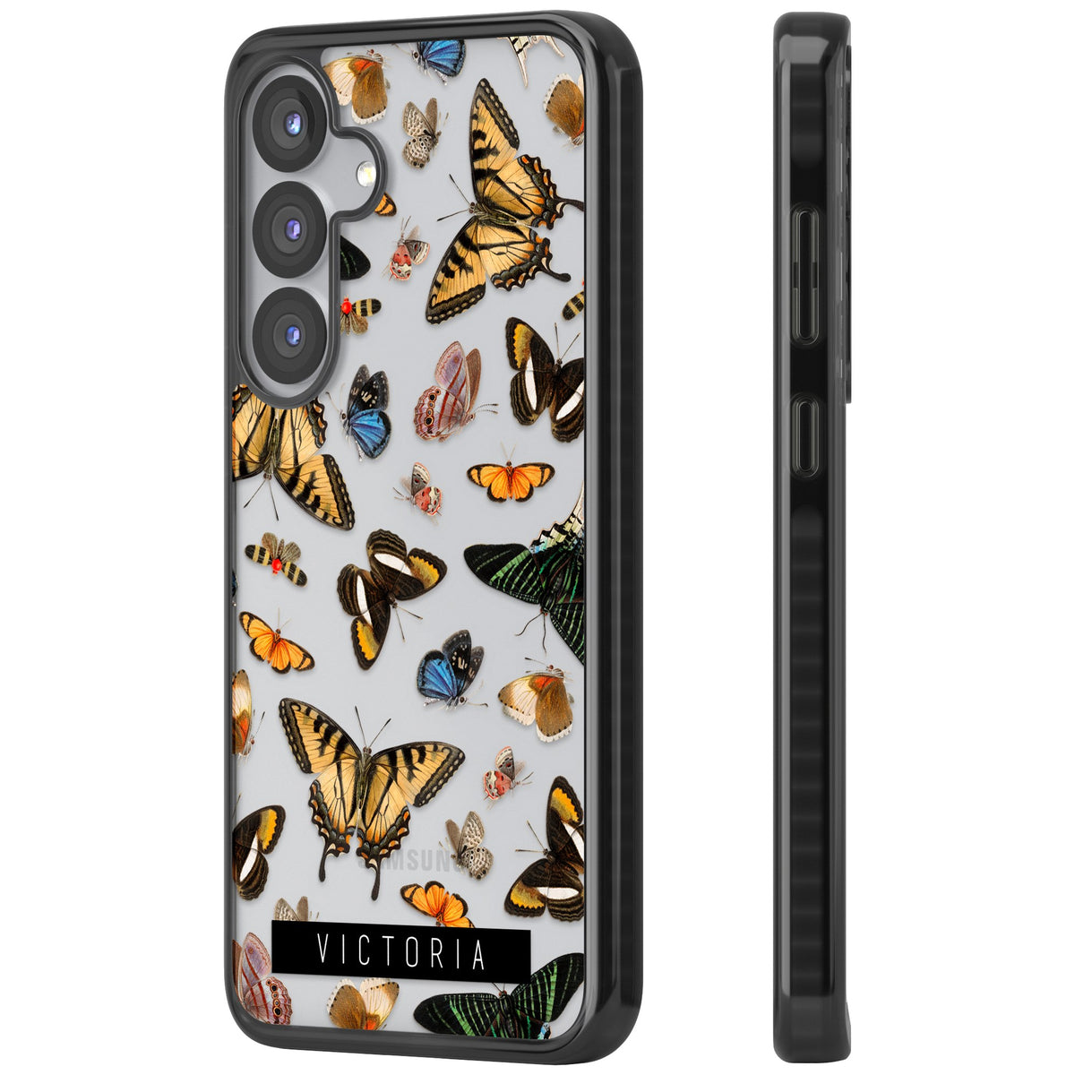 Personalised Butterfly Archive Samsung S25 / Samsung S25 Plus / Samsung S26 / Samsung S26 Plus Impact Black Phone Case side