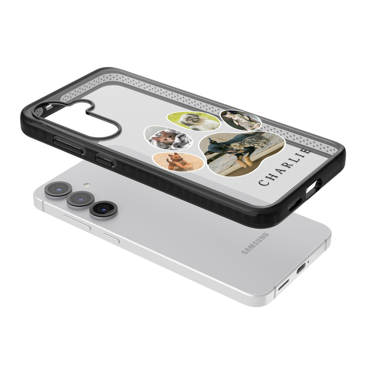 Personalised Paw Print Photos Samsung S25 / Samsung S25 Plus / Samsung S26 / Samsung S26 Plus Impact Black Phone Case angled
