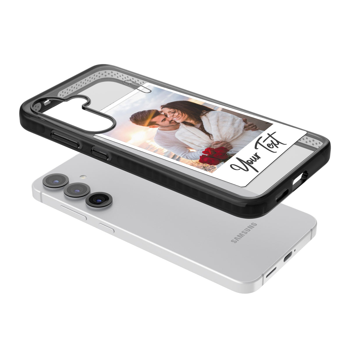 Polaroid Photo Clip Samsung S25 / Samsung S25 Plus / Samsung S26 / Samsung S26 Plus Impact Black Phone Case angled