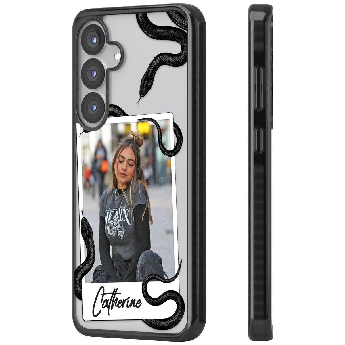 Personalised Snake Instant Photo Samsung S25 / Samsung S25 Plus / Samsung S26 / Samsung S26 Plus Impact Black Phone Case side