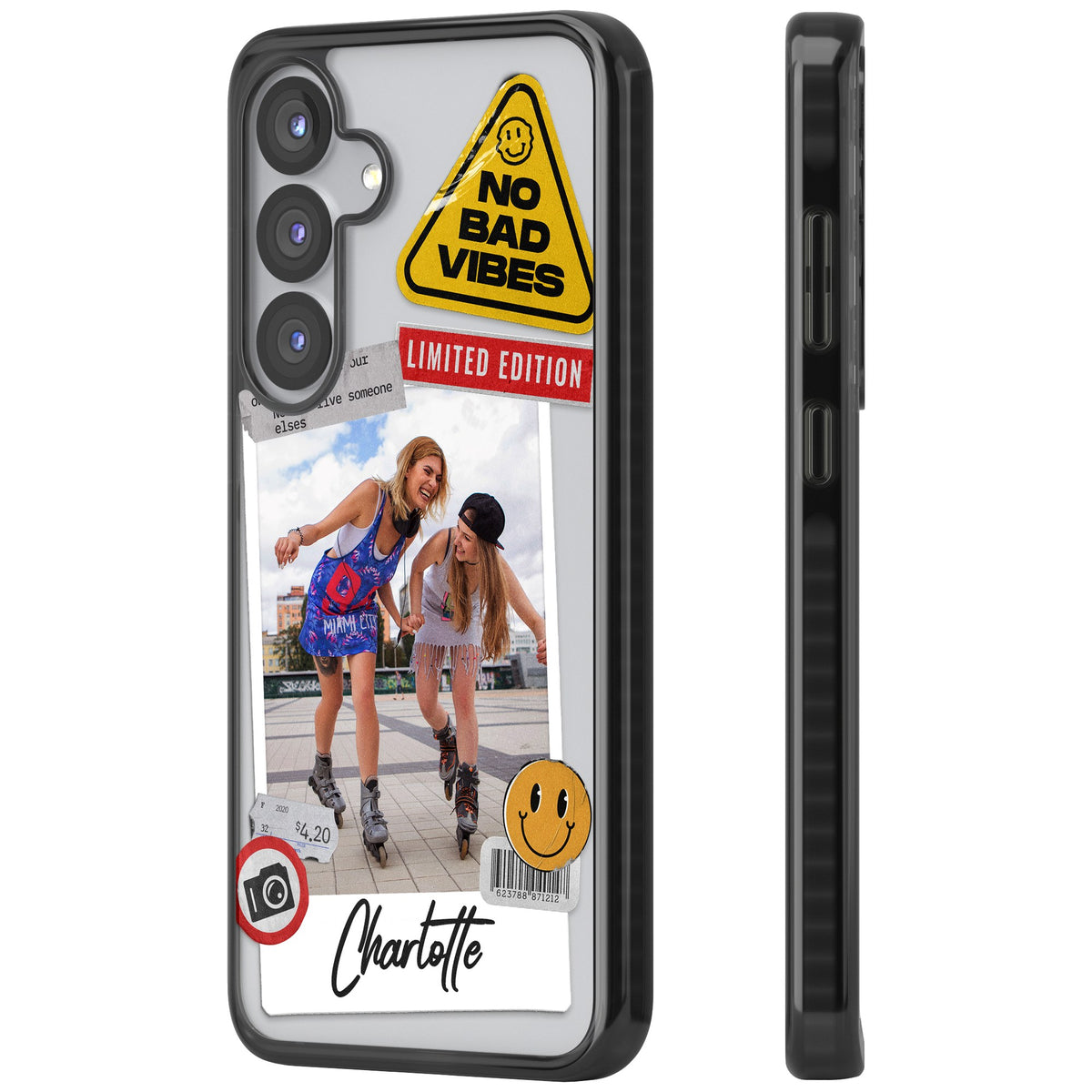 Personalised Sticker Mix Instant Photo Samsung S25 / Samsung S25 Plus / Samsung S26 / Samsung S26 Plus Impact Black Phone Case side
