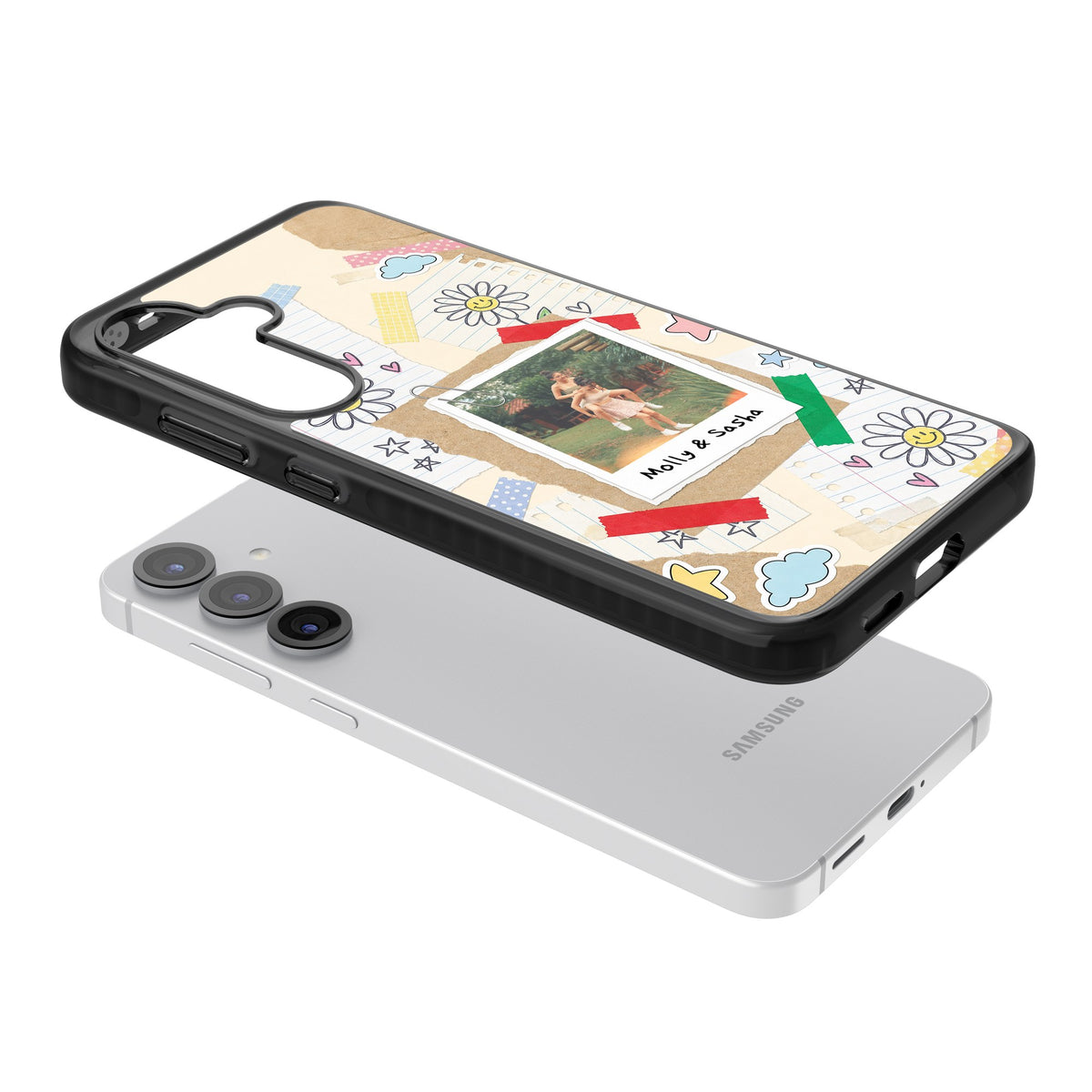 Personalised Scrapbook Photo Samsung S25 / Samsung S25 Plus / Samsung S26 / Samsung S26 Plus Impact Black Phone Case angled