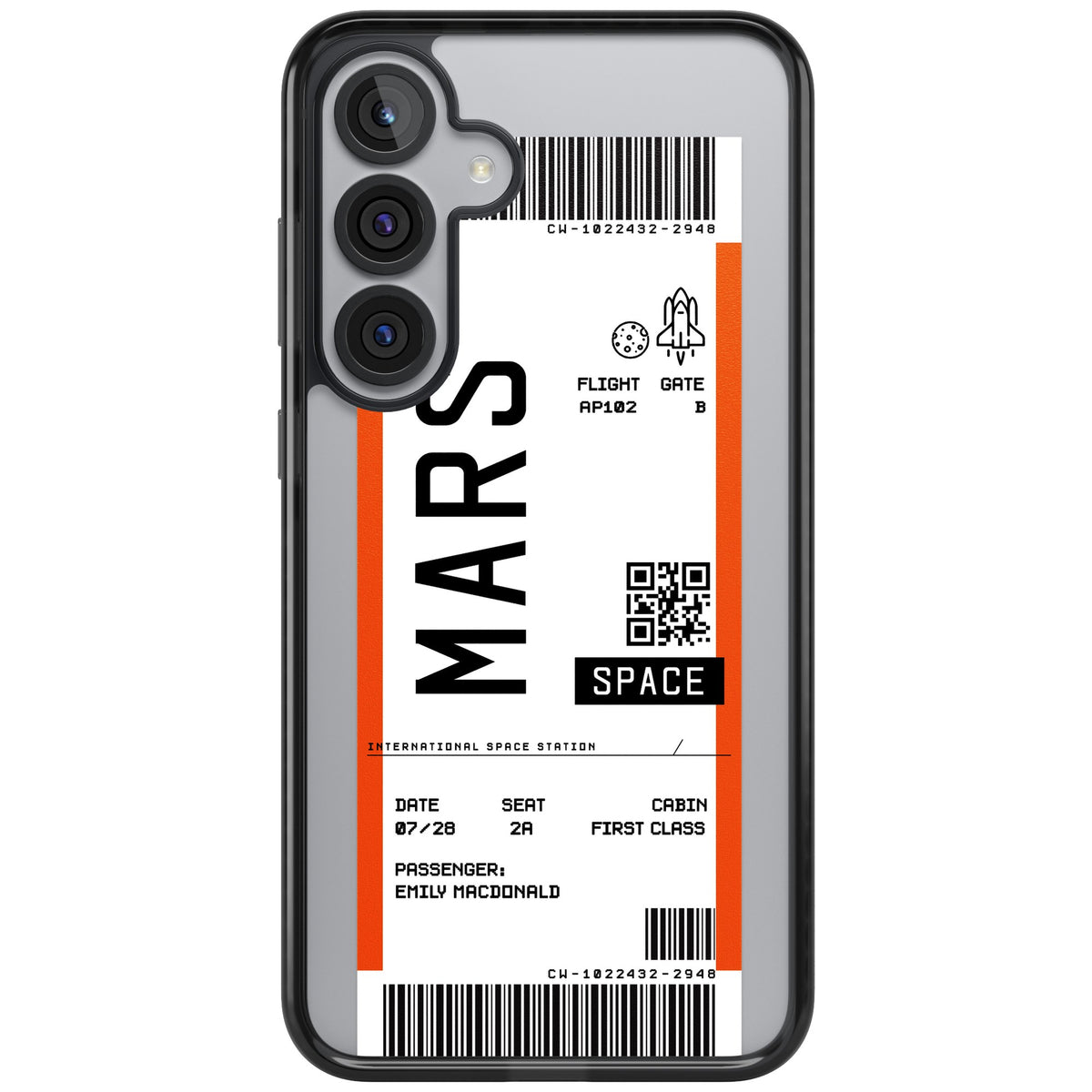 Personalised Mars Travel Ticket Samsung S25 Plus / Samsung S26 / Samsung S26 Plus Impact Black Phone Case front