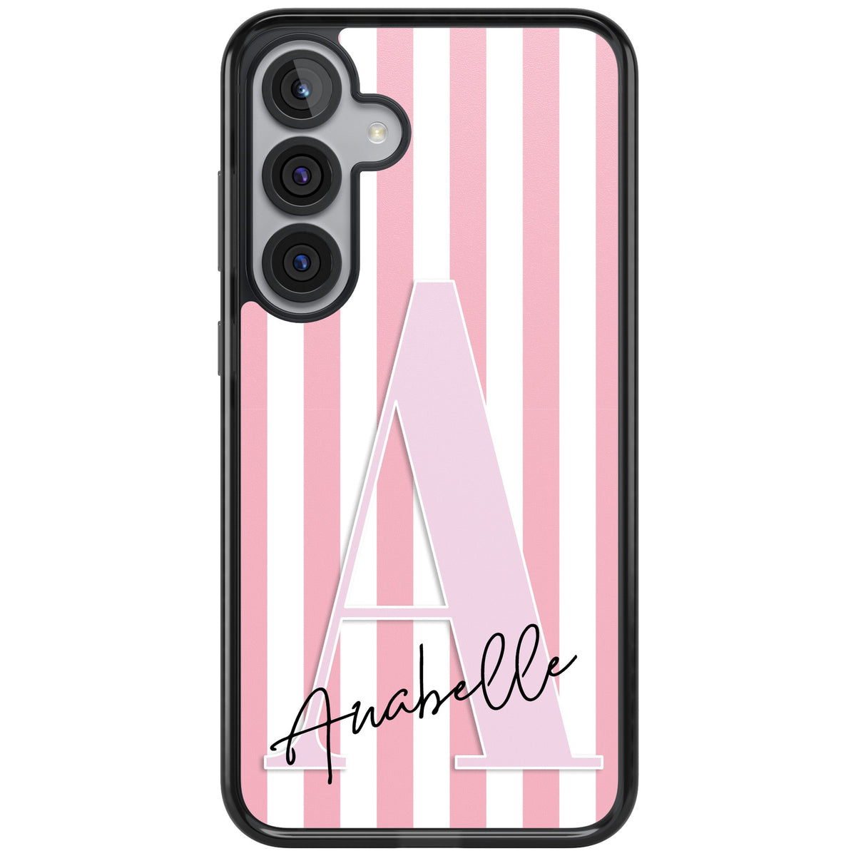 Personalised Soft Pink Stripes Samsung S25 Plus / Samsung S26 / Samsung S26 Plus Impact Black Phone Case front
