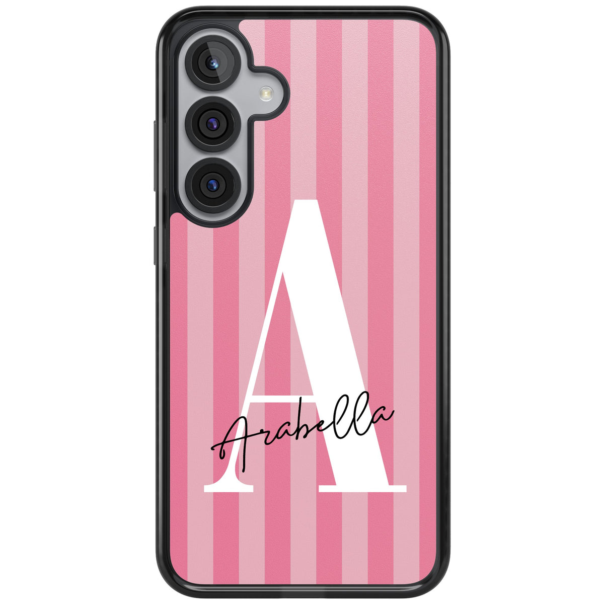 Personalised Pink Stripes Samsung S25 Plus / Samsung S26 / Samsung S26 Plus Impact Black Phone Case front