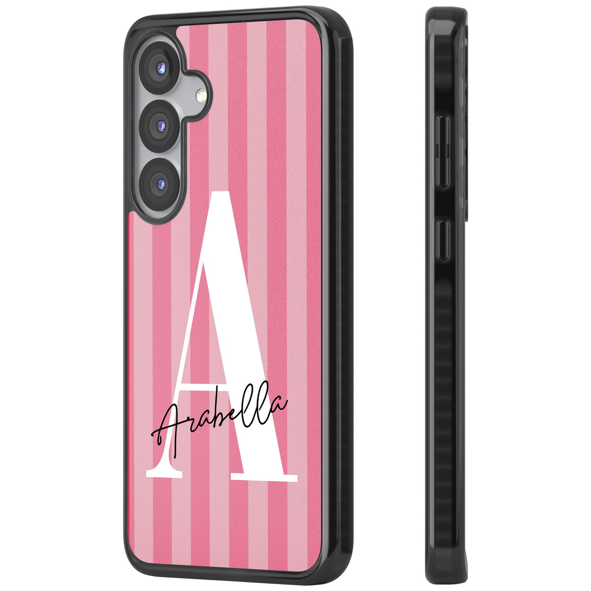 Personalised Pink Stripes Samsung S25 / Samsung S25 Plus / Samsung S26 / Samsung S26 Plus Impact Black Phone Case side