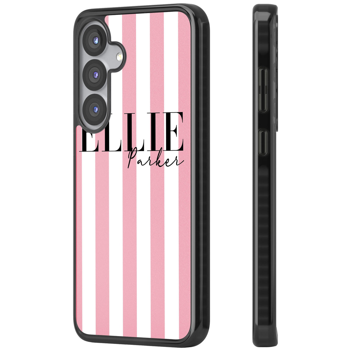 Personalised Pink Stripes Samsung S25 / Samsung S25 Plus / Samsung S26 / Samsung S26 Plus Impact Black Phone Case side