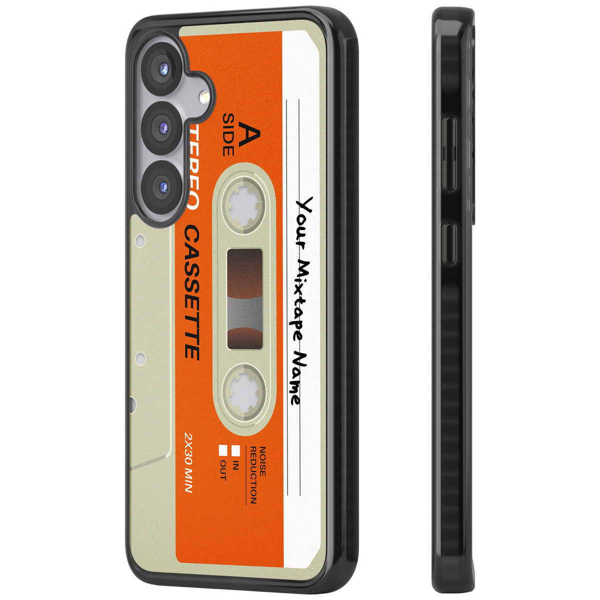 Personalised Retro Cassette Classic Samsung S25 / Samsung S25 Plus / Samsung S26 / Samsung S26 Plus Impact Black Phone Case side