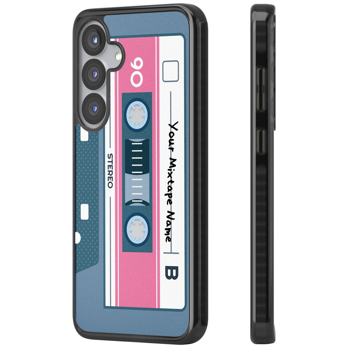 Personalised Retro Cassette Mixtape Samsung S25 / Samsung S25 Plus / Samsung S26 / Samsung S26 Plus Impact Black Phone Case side