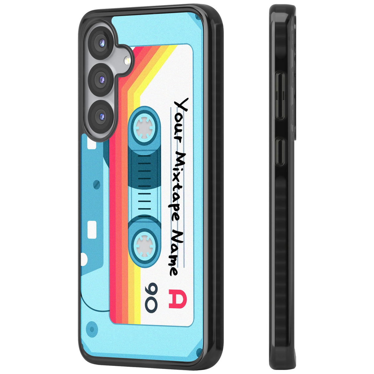 Personalised Retro Mixtape Sporty Samsung S25 / Samsung S25 Plus / Samsung S26 / Samsung S26 Plus Impact Black Phone Case side