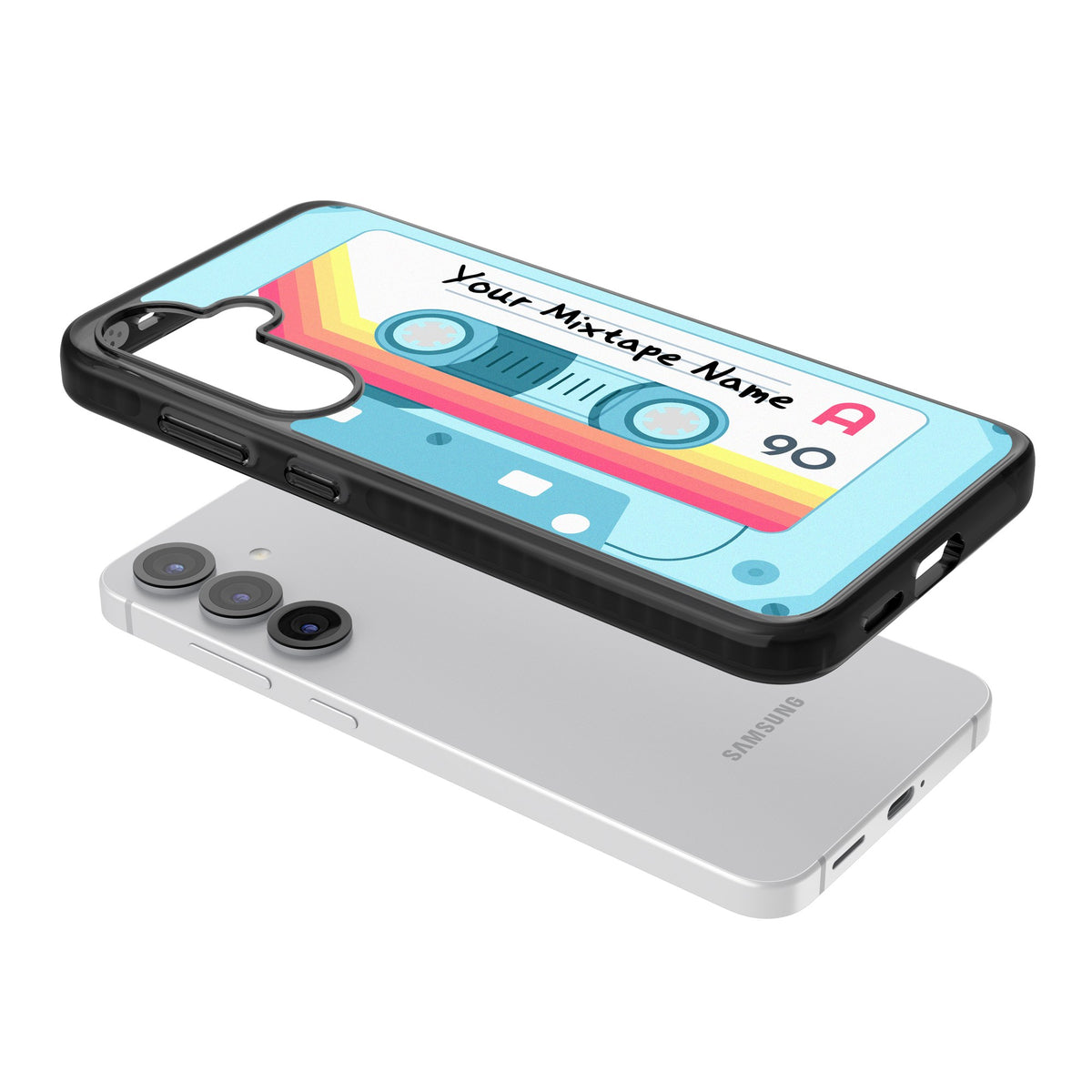 Personalised Retro Mixtape Sporty Samsung S25 / Samsung S25 Plus / Samsung S26 / Samsung S26 Plus Impact Black Phone Case angled