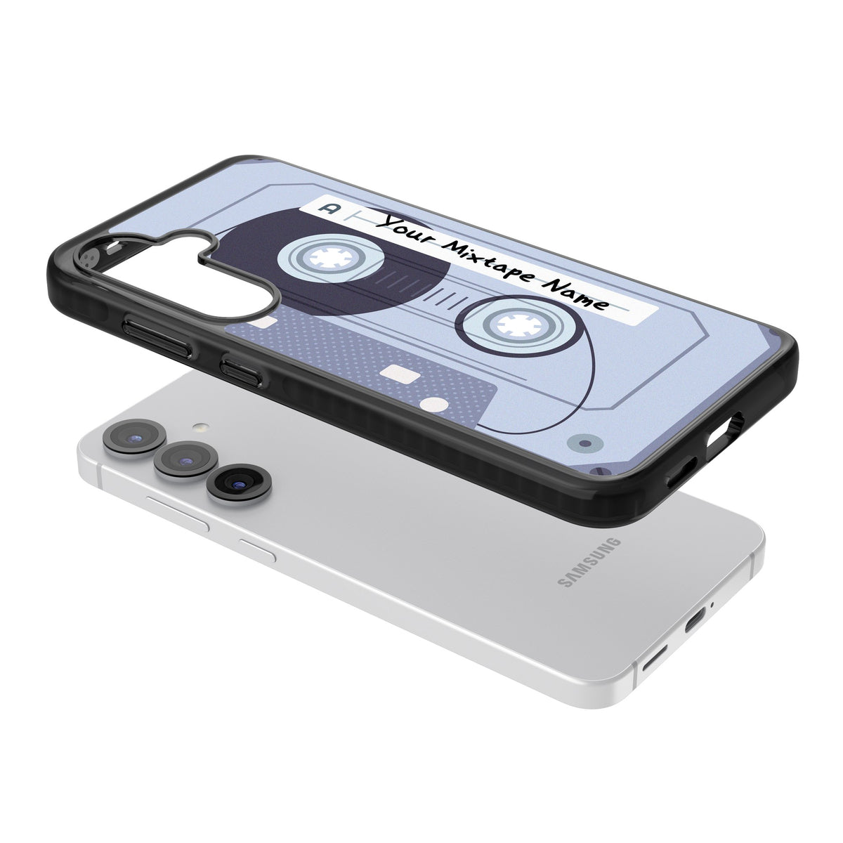 Personalised Retro Mixtape Industrial Samsung S25 / Samsung S25 Plus / Samsung S26 / Samsung S26 Plus Impact Black Phone Case angled