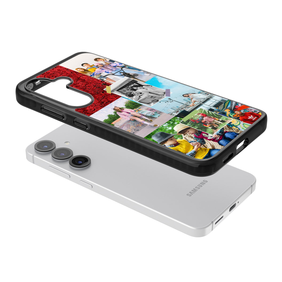 Personalised Photo Collage Samsung S25 / Samsung S25 Plus / Samsung S26 / Samsung S26 Plus Impact Black Phone Case angled