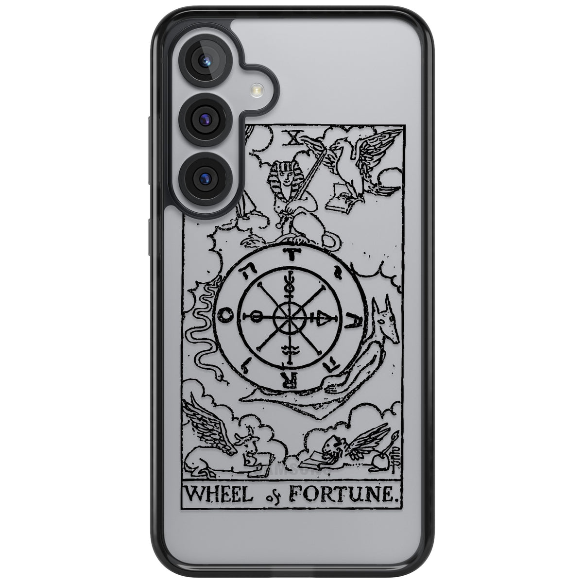 Personalised Wheel Of Fortune Tarot Transparent Samsung S25 Plus / Samsung S26 / Samsung S26 Plus Impact Black Phone Case front