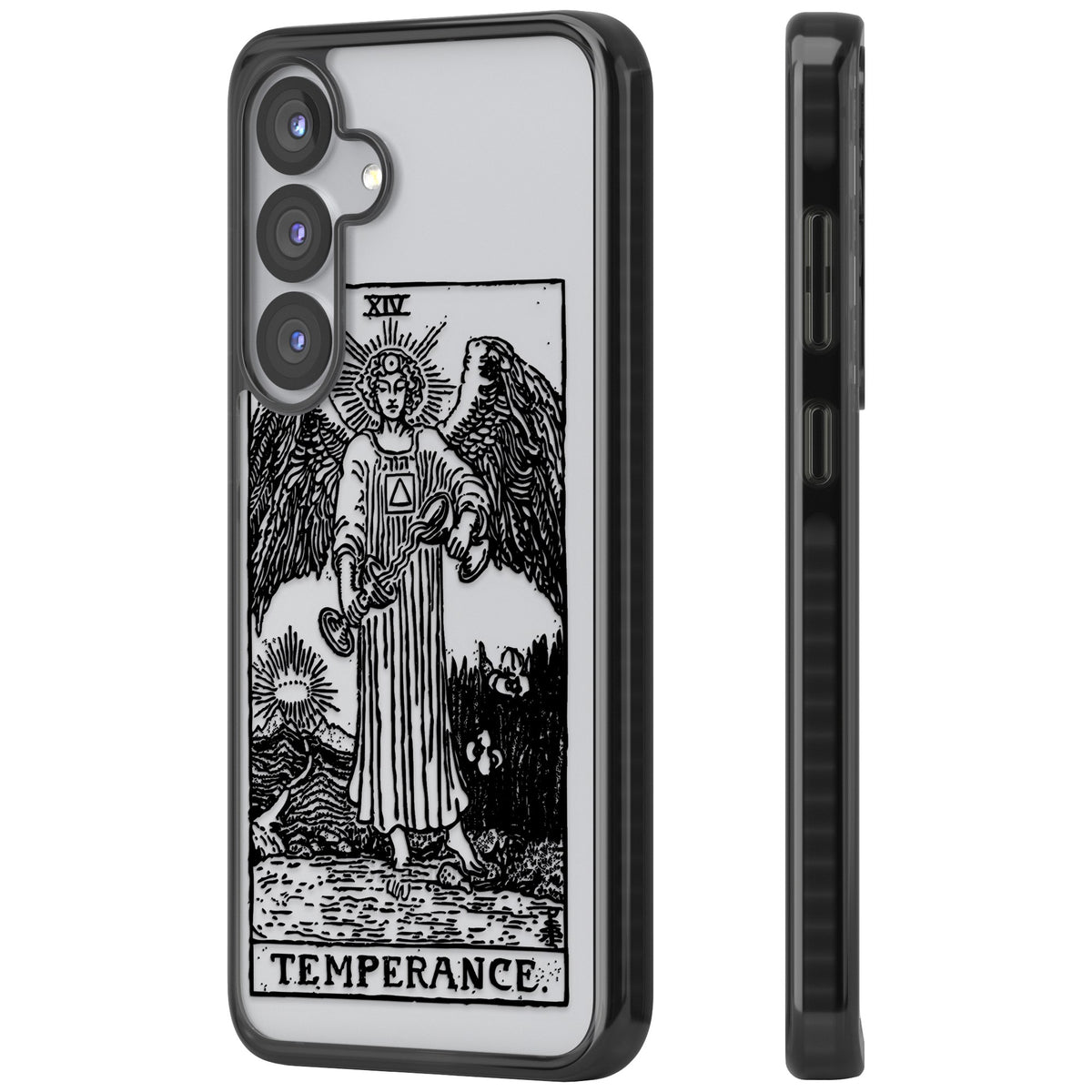 Personalised Temperance Tarot Card (Clear) Samsung S25 / Samsung S25 Plus / Samsung S26 / Samsung S26 Plus Impact Black Phone Case side