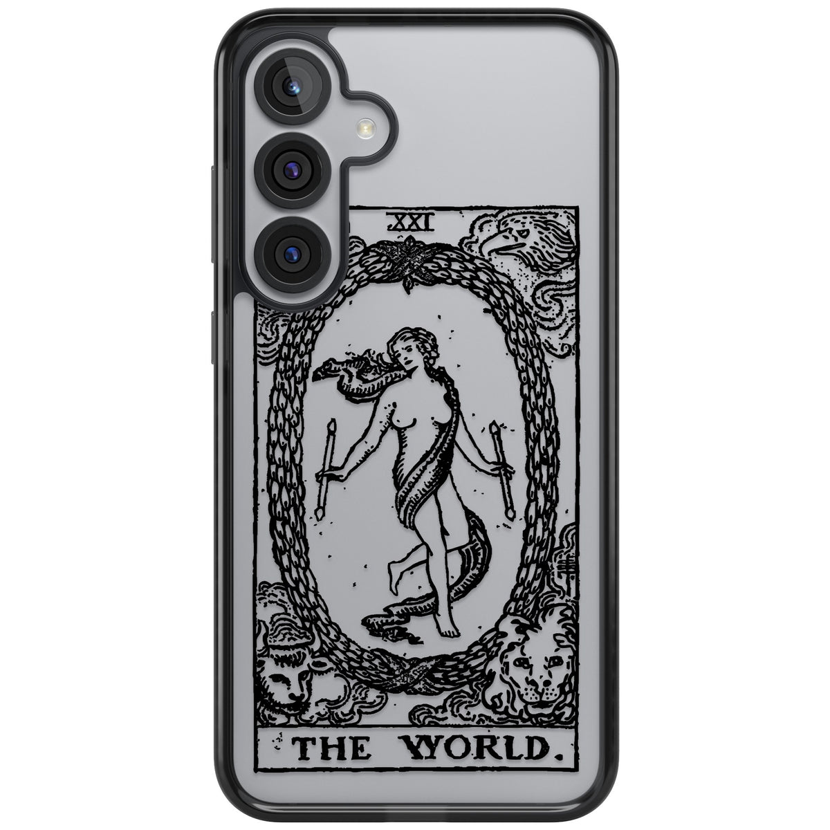Personalised The World Tarot Card (Clear) Samsung S25 Plus / Samsung S26 / Samsung S26 Plus Impact Black Phone Case front