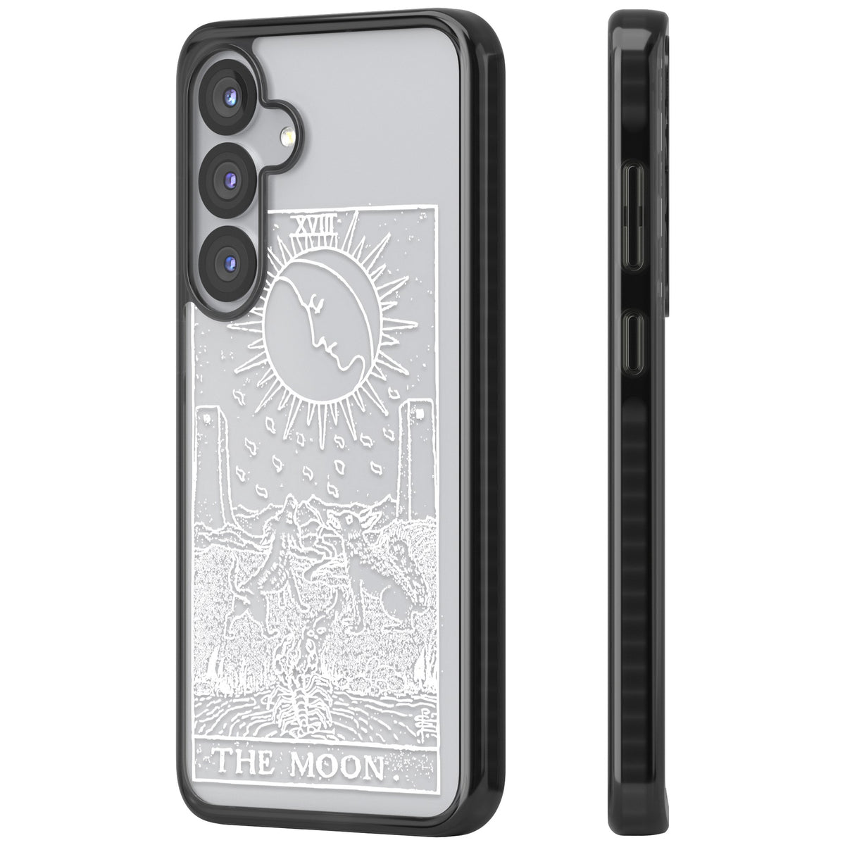 Personalised The Moon Tarot Card (White) Samsung S25 / Samsung S25 Plus / Samsung S26 / Samsung S26 Plus Impact Black Phone Case side