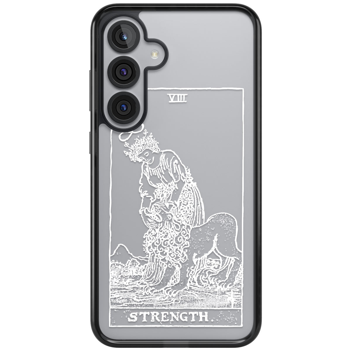 Personalised Strength Tarot Card (White) Samsung S25 Plus / Samsung S26 / Samsung S26 Plus Impact Black Phone Case front